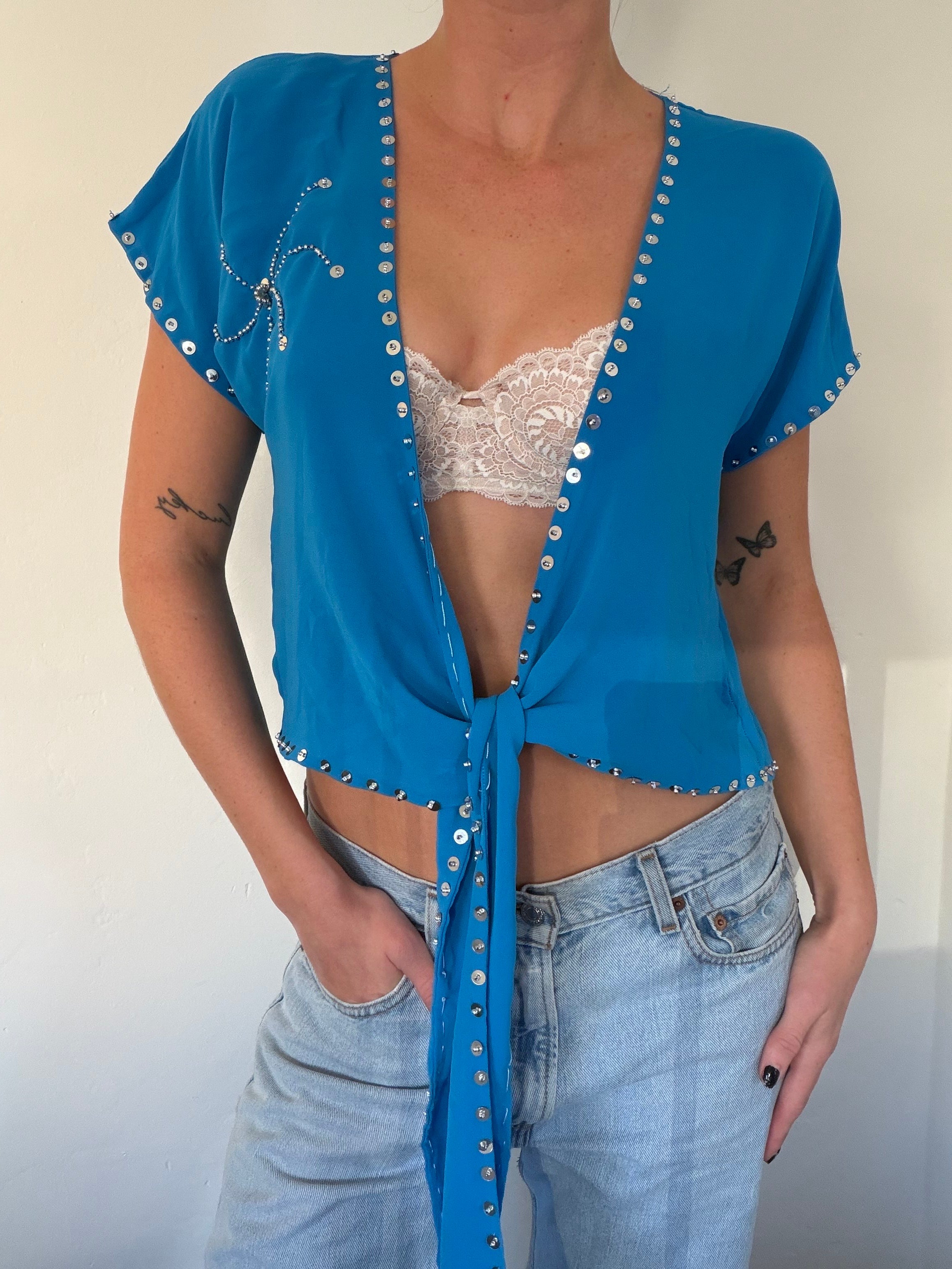 Blue Sequin Blouse (fits S-M)